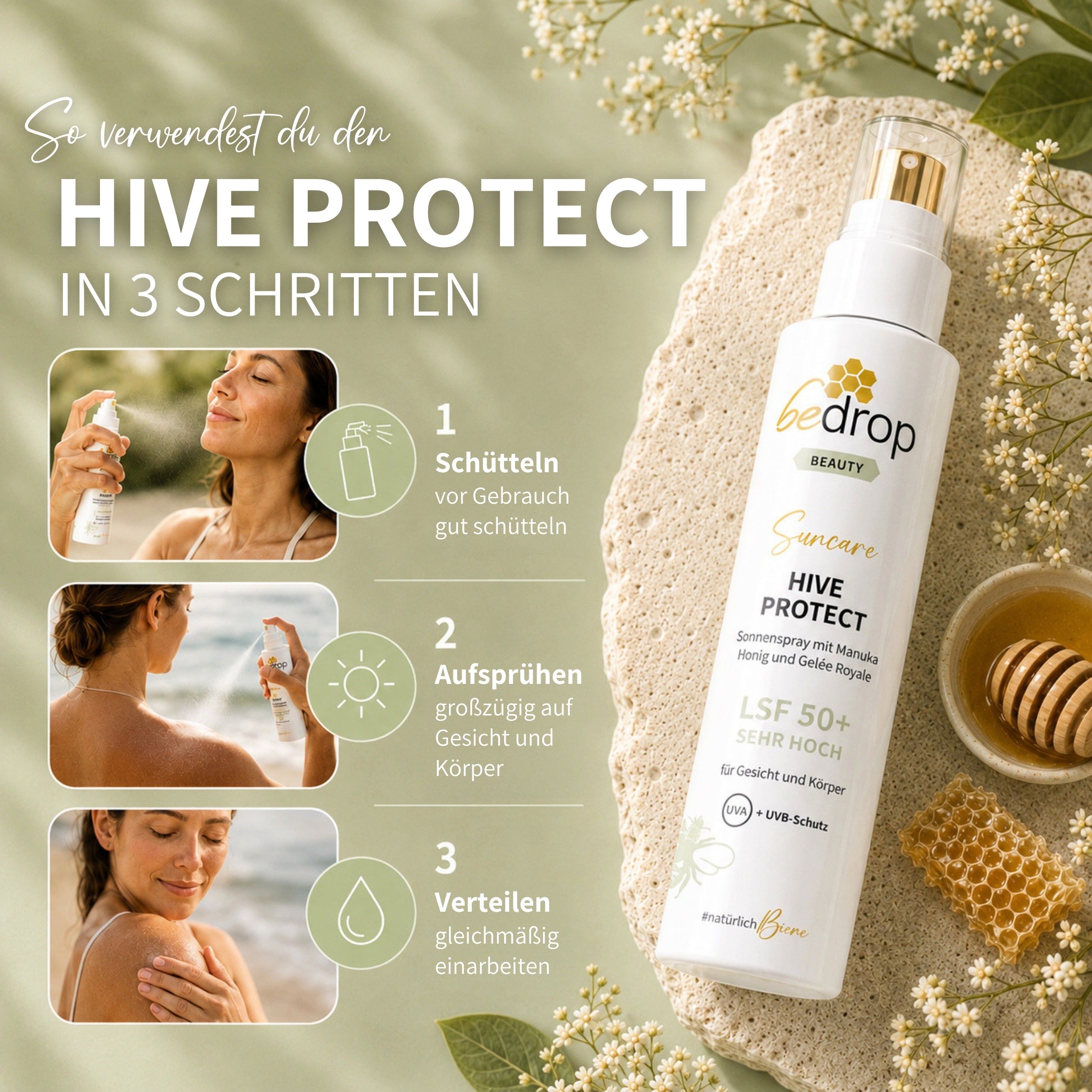 Vorteilsset: 6x HIVE PROTECT LSF 50+ - Sonnenspray mit Manuka Honig und Gelée Royale