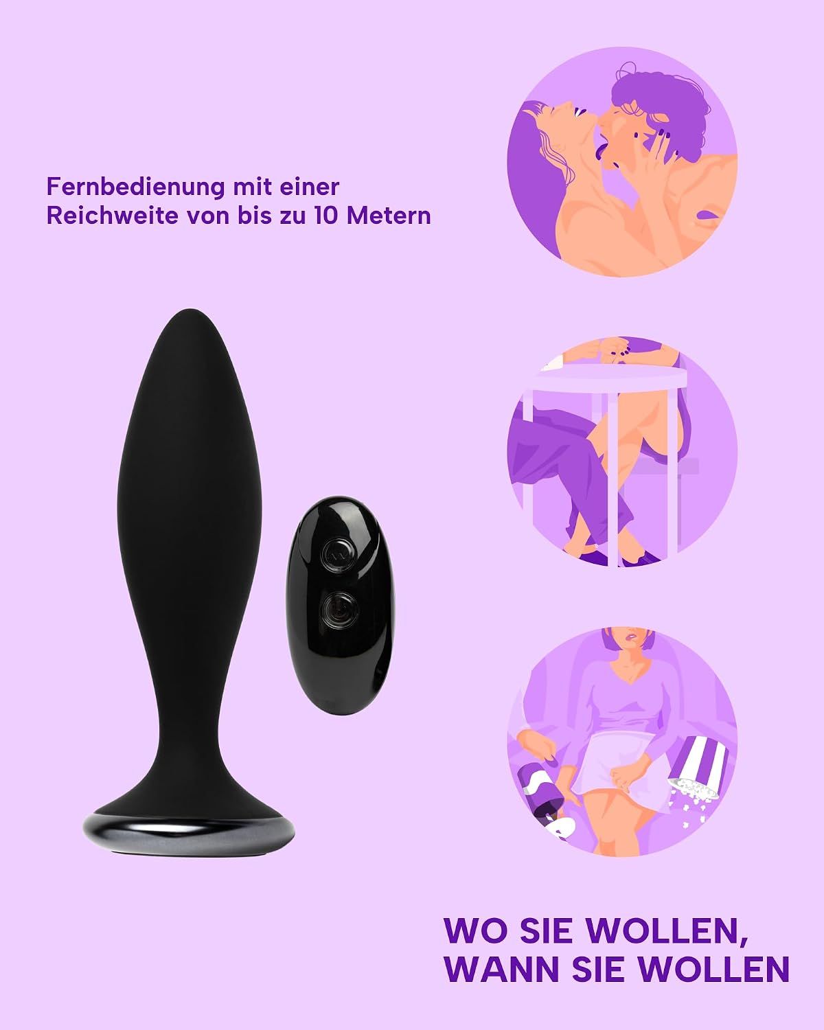 Schwarzer, wasserdichter Analplug (IPX6), leicht zu reinigen. Ladeanschluss: Minijack USB.