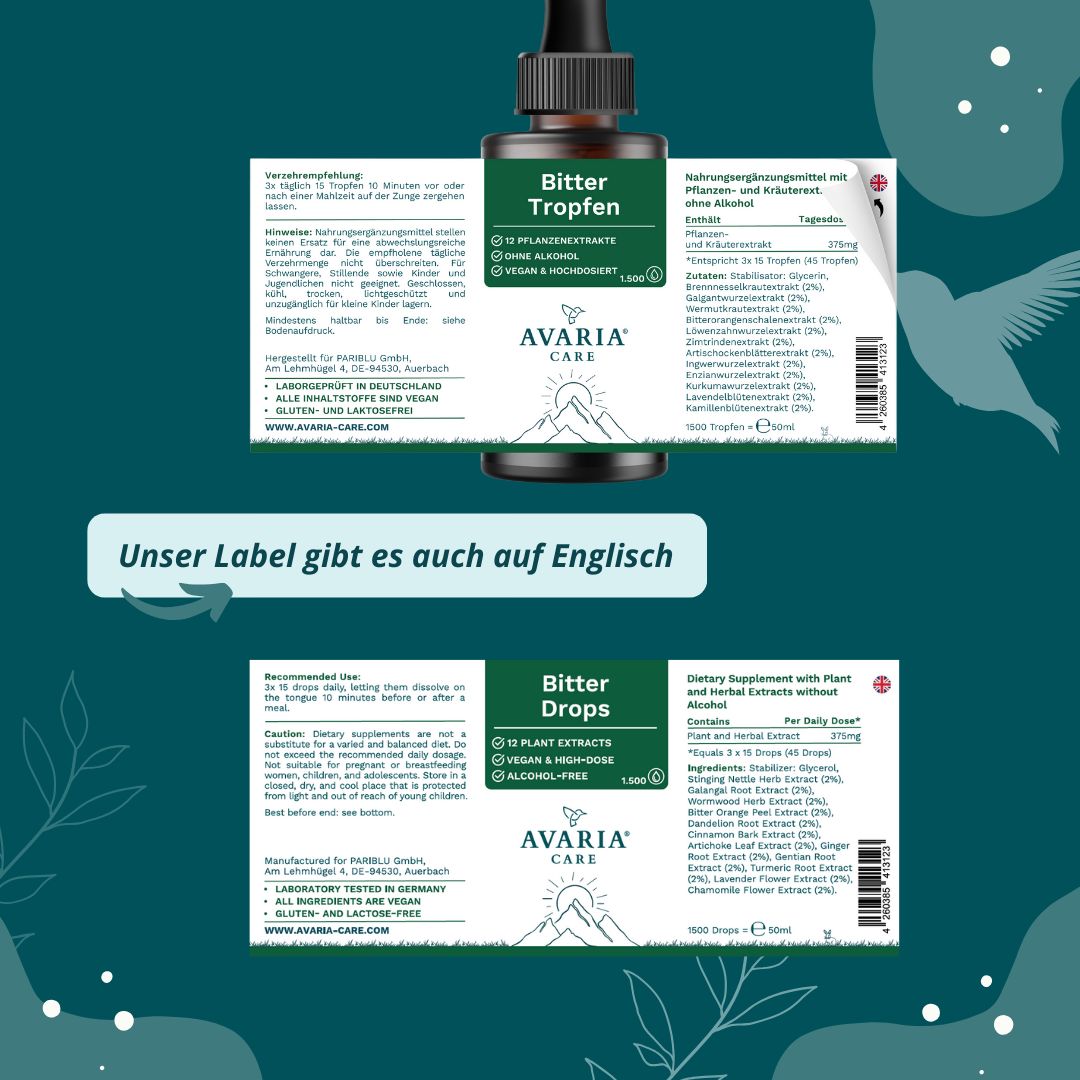 AVARIA CARE® Bittertropfen – alkoholfrei – 12 Pflanzenextrakte – hochdosiert & vegan