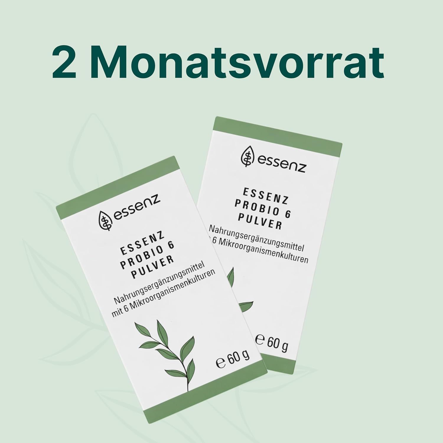Zwei Produktbeutel mit Produktnamen und Logo.