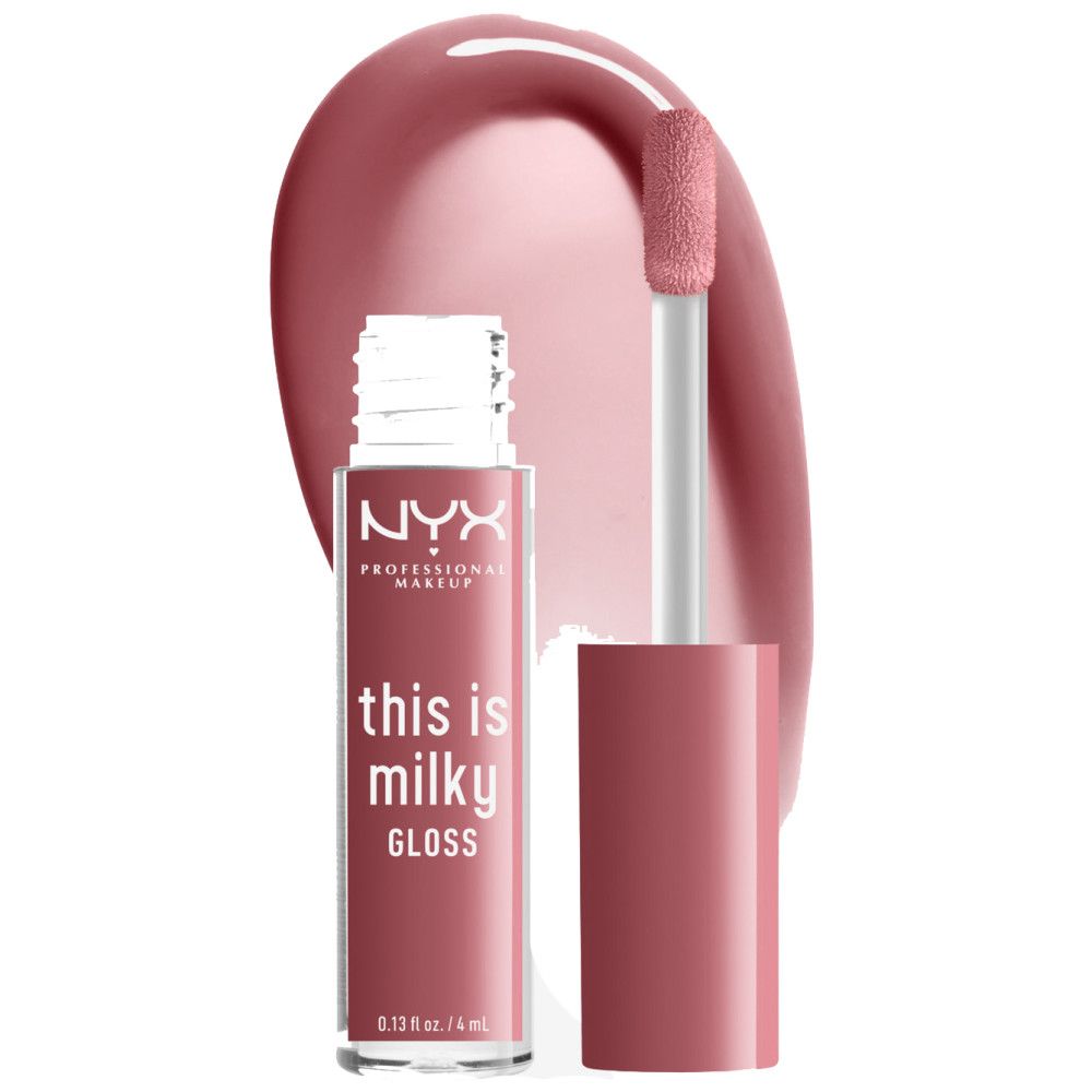 NYX Professional Makeup 'this is milky GLOSS' in einem transparenten Fläschchen mit rosa Applikator und Kappe. 4 ml.
