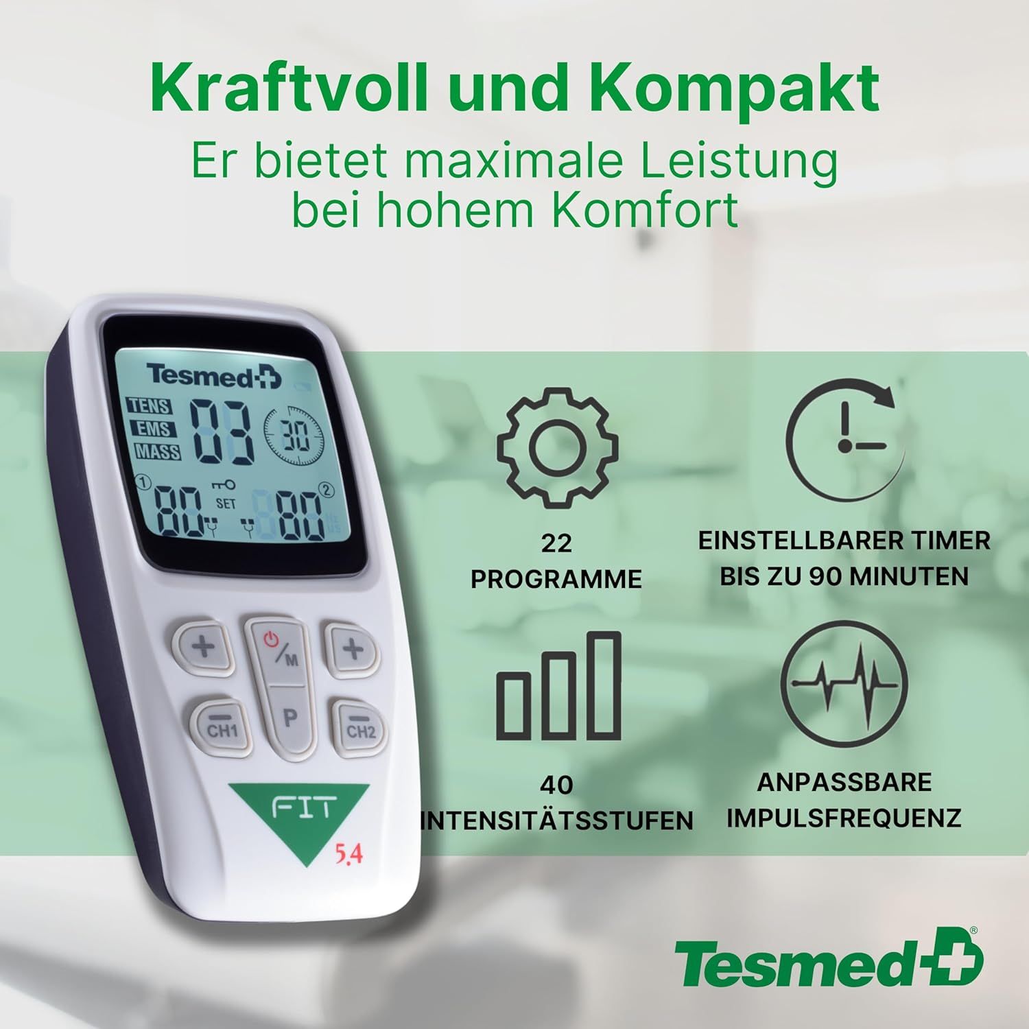 Fit 5.4 TENS/EMS: 3-in-1 Reizstromgerät, Schmerzlinderung, Training, Massage, inkl. 4 Elektroden