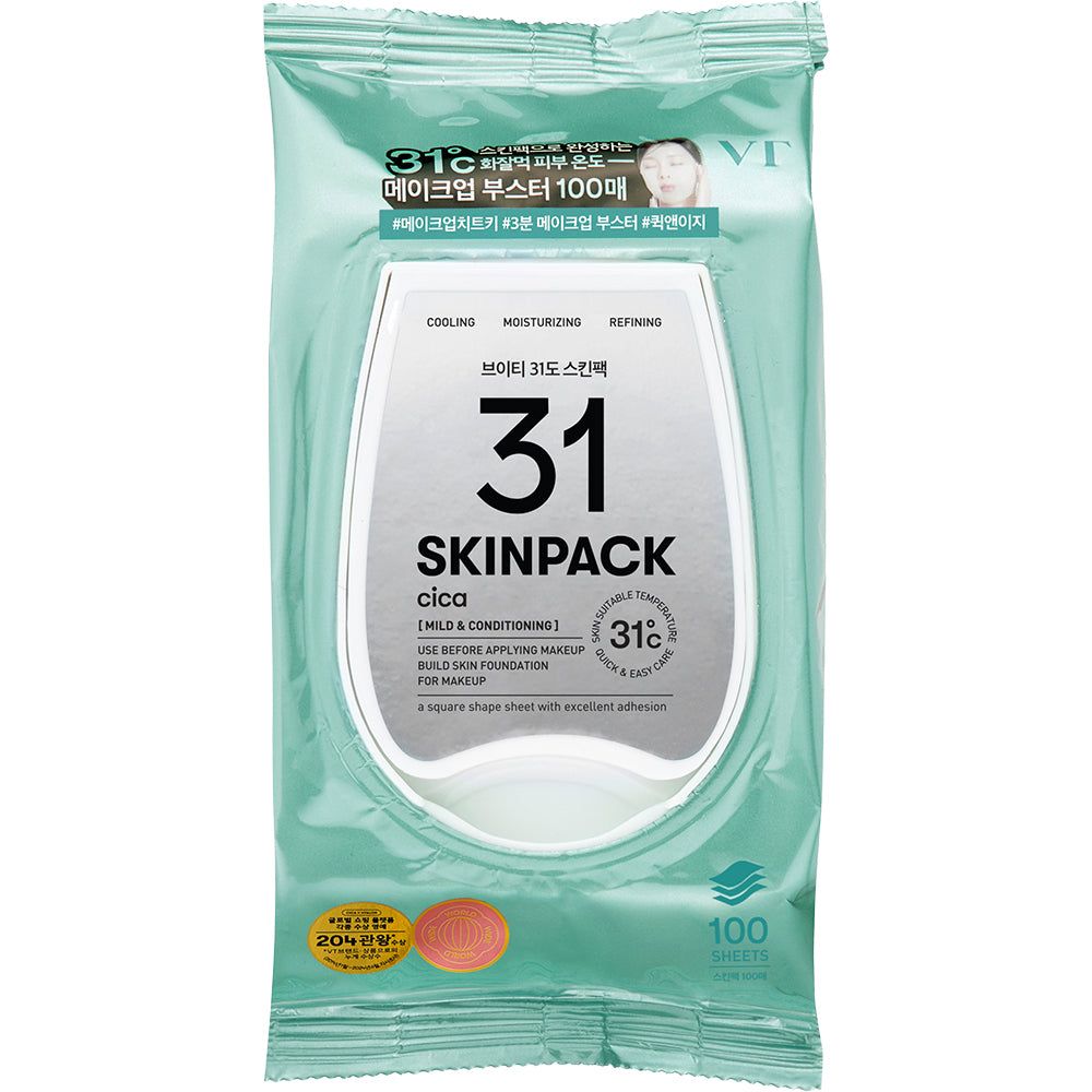 Packung mit 100 VT Cosmetics Cica Skin Pack Feuchttüchern.