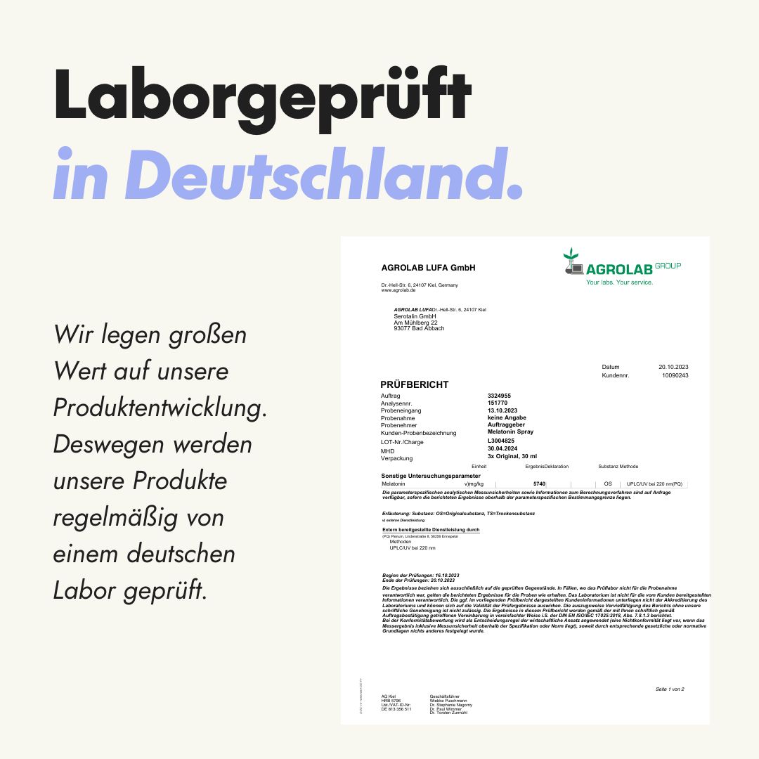 Prüfbericht von AGROLAB LUFA GmbH. Text: Laborgeprüft in Deutschland. Wert auf unsere Produktentwicklung.