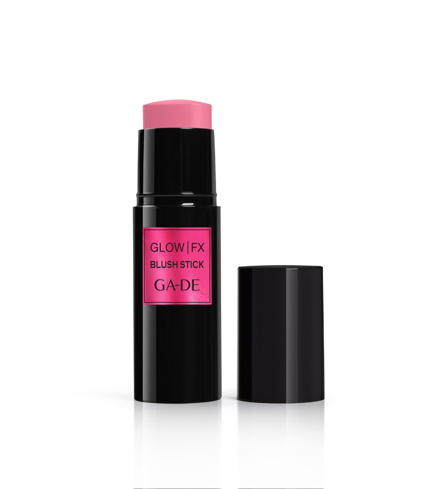GA-DE Glow|FX Blush Stick in Rosa. Schwarzer Behälter mit abnehmbarer Kappe.