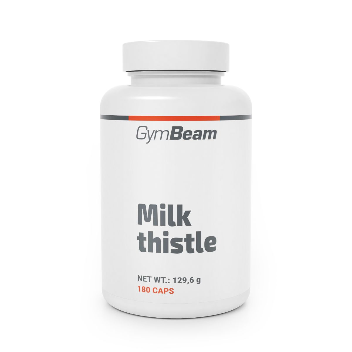 Weiße Dose mit GymBeam Logo und der Aufschrift "Milk thistle". Enthält 180 Kapseln.