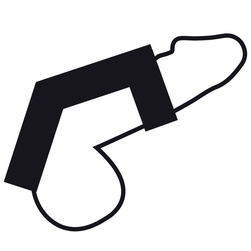 Schwarz-weiß-Umrisszeichnung eines Penis mit einem Ring am Schaft und einem Ring um die Hoden.