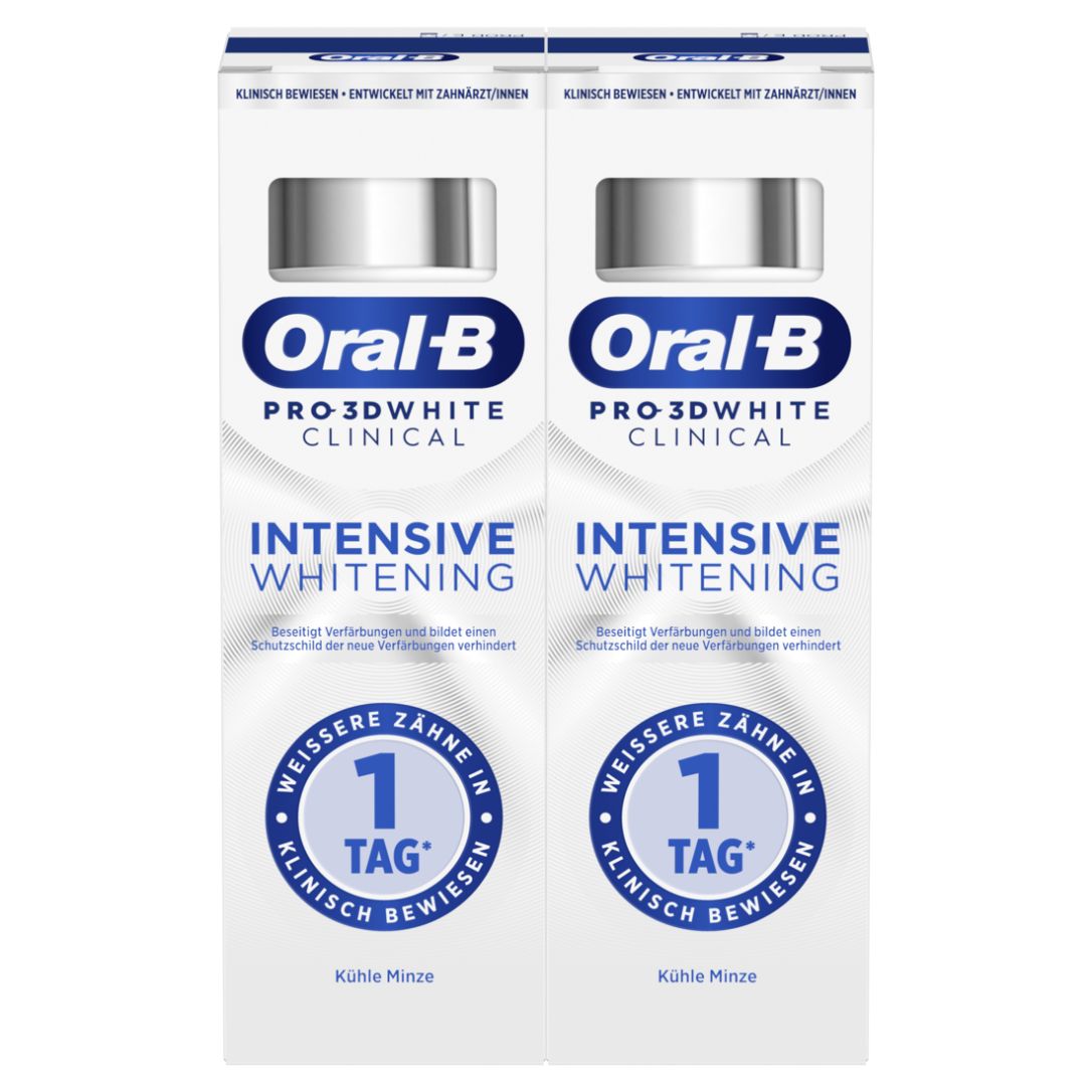 Multipack 12x Oral-B Pro 3D White Clinical Intensive Whitening Zahnpasta, Kühle Minze, 2x75ml
