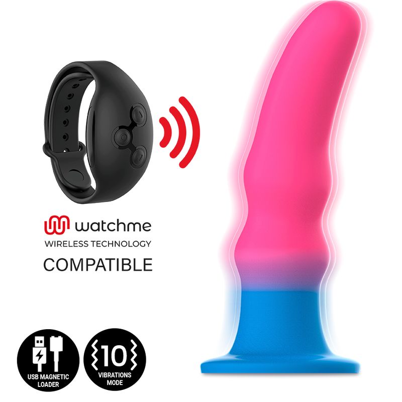 Zweifarbiges Dildo mit Fernbedienung. 10 Vibrationsmodi. Kompatibel mit Watchme Wireless Technology.