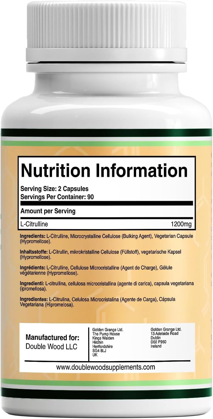 Rückseite der L-Citrulline Flasche mit Nährwertangaben und Inhaltsstoffen.