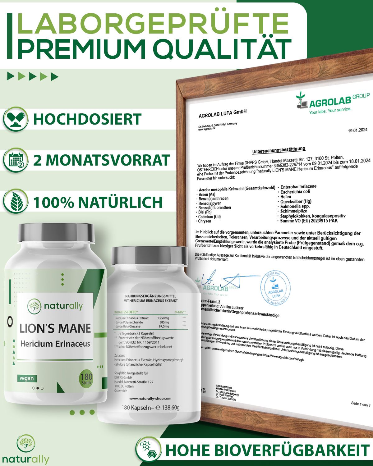 naturally Lion's Mane | 1950mg Löwenmähne Pilz Extrakt pro Tagesdosis