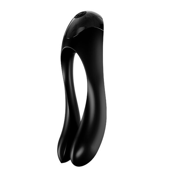Schwarzer Fingervibrator in U-Form, Seitenansicht.