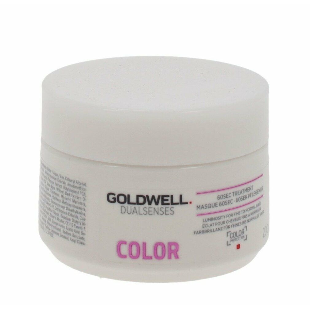 Goldwell Dualsenses Color Treatment. Weiße Dose mit lila Schrift. Produktname und Logo deutlich sichtbar.