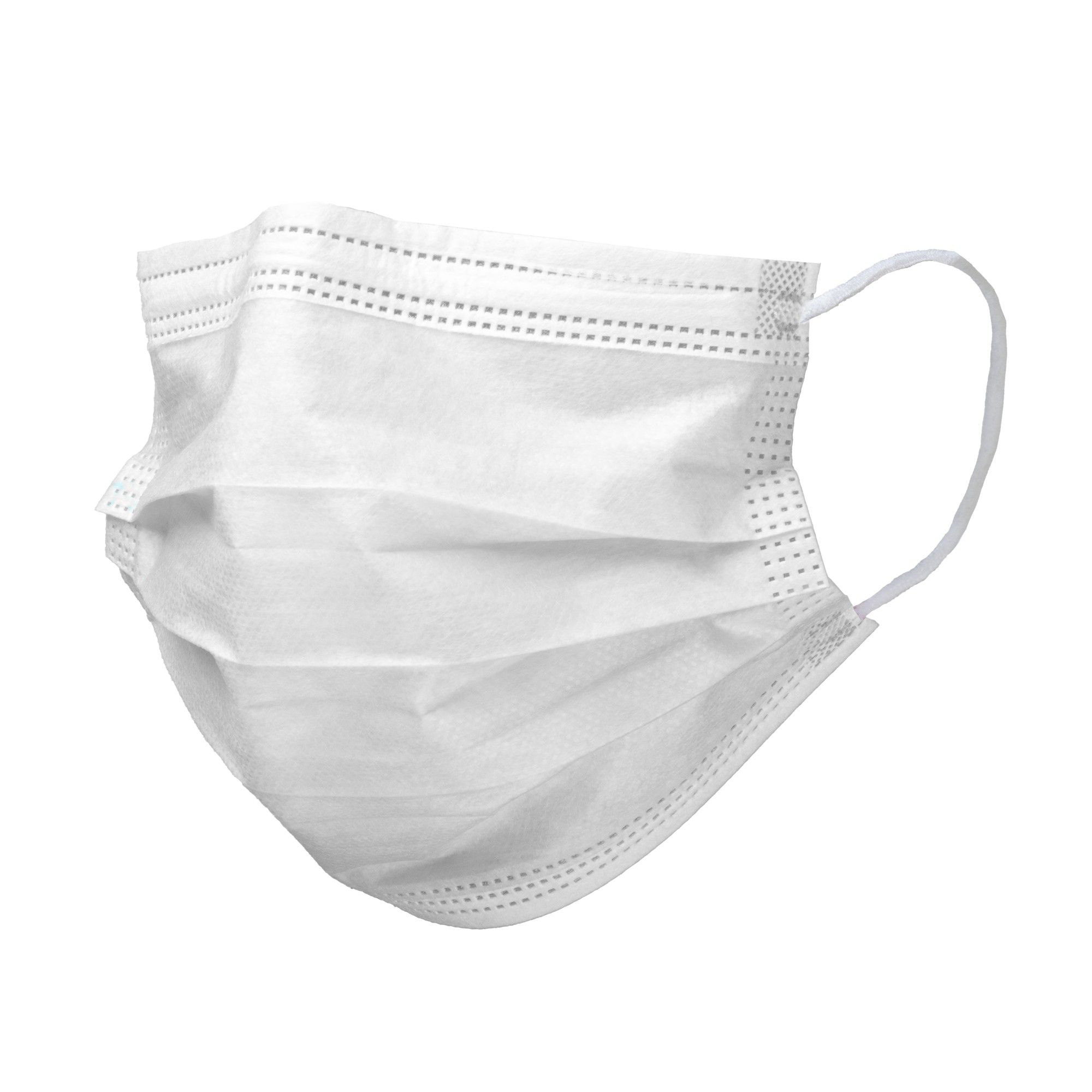 Weiße 3-lagige medizinische Gesichtsmaske mit Ohrschlaufen.