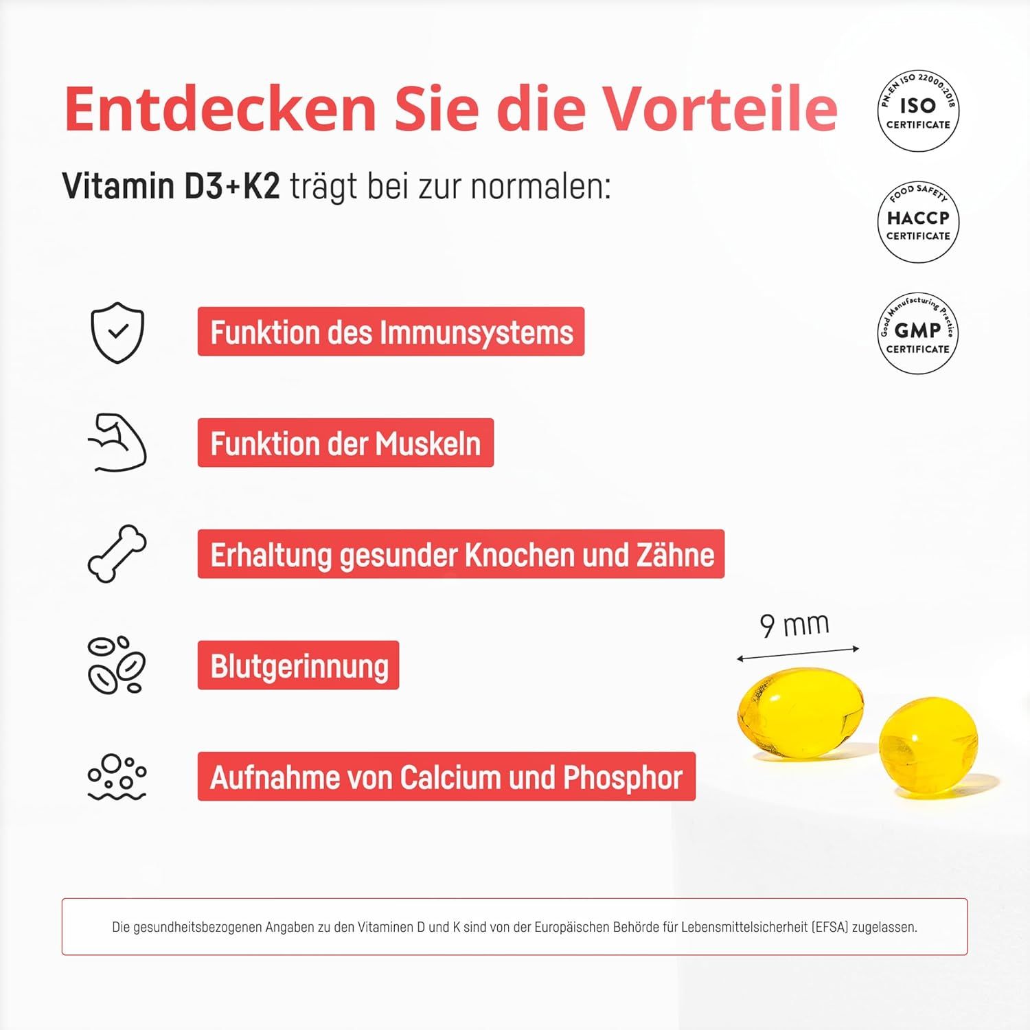 Bio Medical Pharma Vitamin D3+K2: Unterstützt Immunsystem, Muskeln, Knochen, Zähne, Blutgerinnung, Calcium-/Phosphoraufnahme.