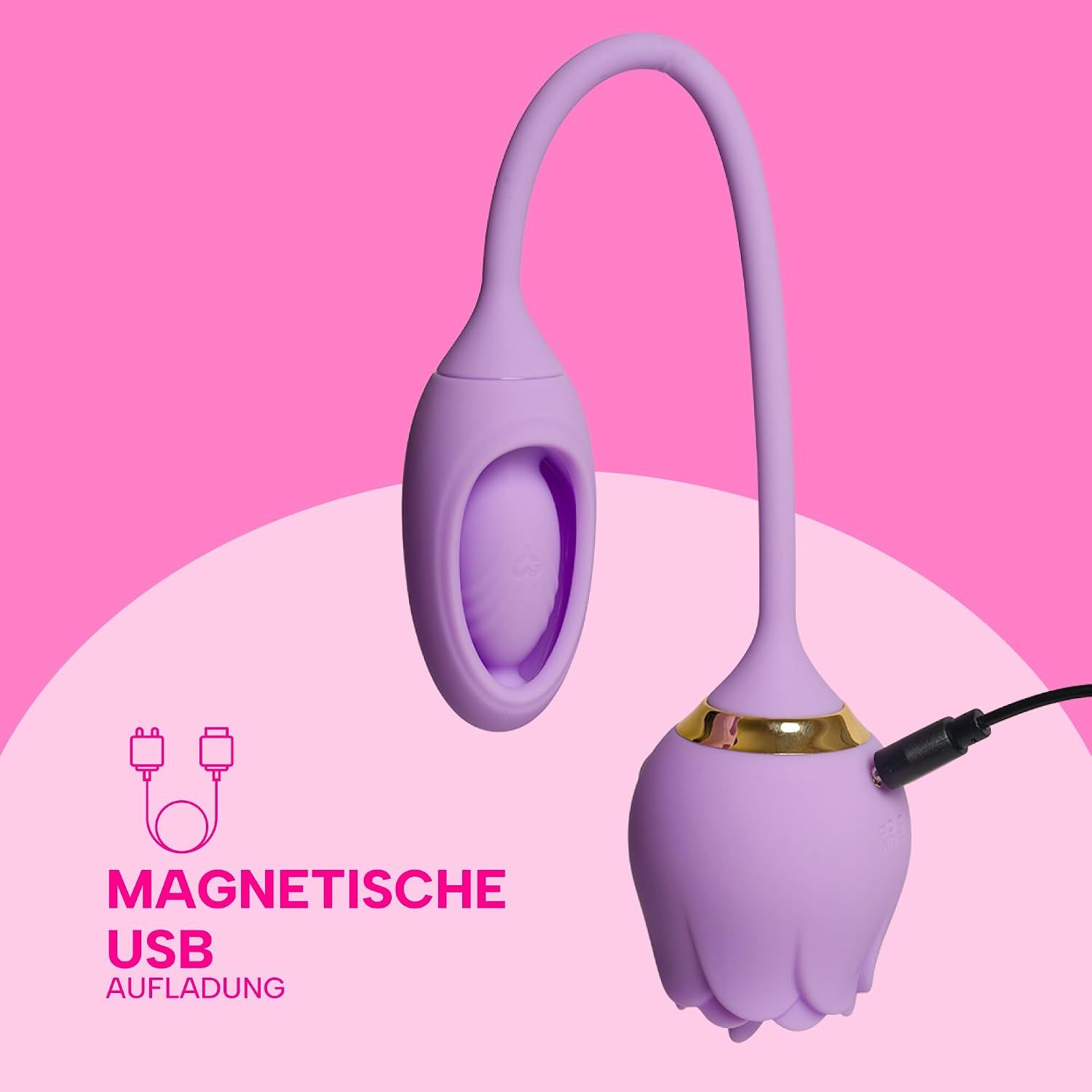 Lila Vibrator in Rosenform mit Ladeanschluss.