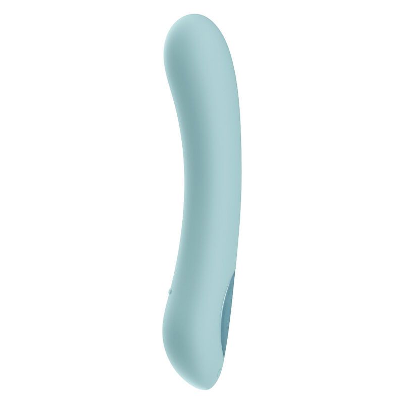 Hellblauer Vibrator mit geschwungener Form und silbernem Detail.