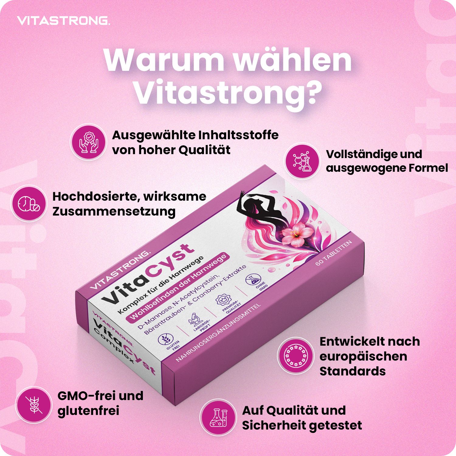 Vitastrong VitaCyst D-Mannose NAC Cranberry & Bärentrauben Tabletten für die Harnwege