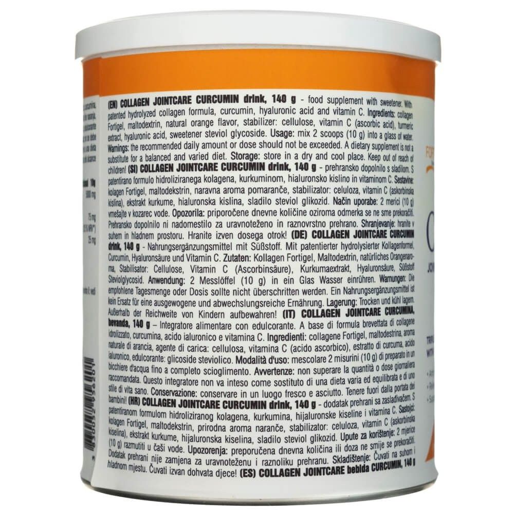 Rückseite einer Dose Nature's Finest Collagen Curcumin Joint Care mit detaillierten Produktinformationen und Inhaltsstoffen.