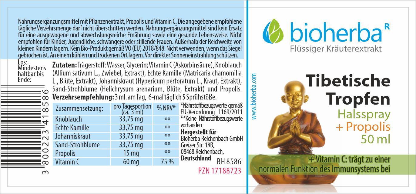 Bioherba Halsspray Tibetische Tropfen mit Propolis Extrakt