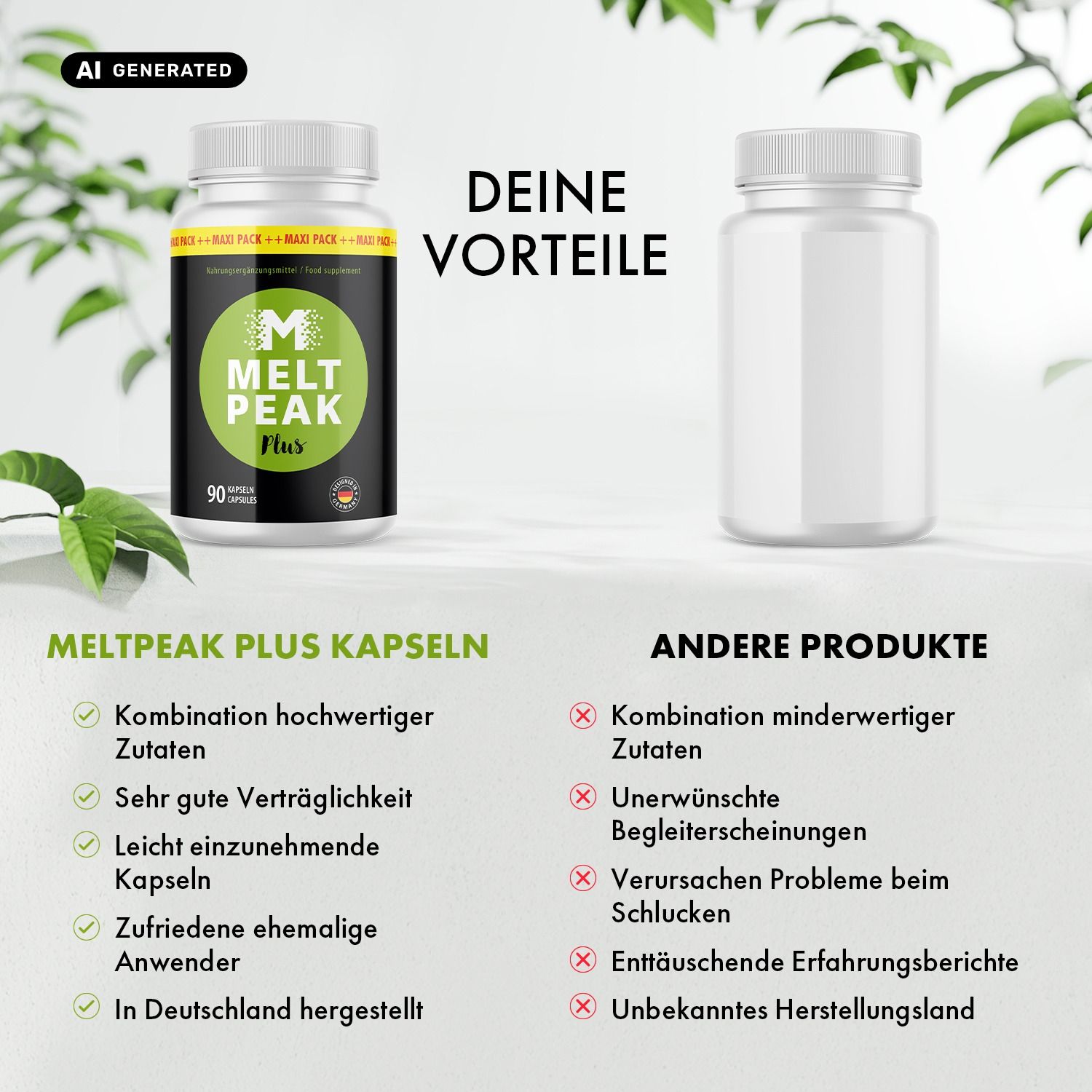 Melt Peak Plus Kapseln: 90 Kapseln in weißem Behälter. Vergleich mit anderen Produkten.