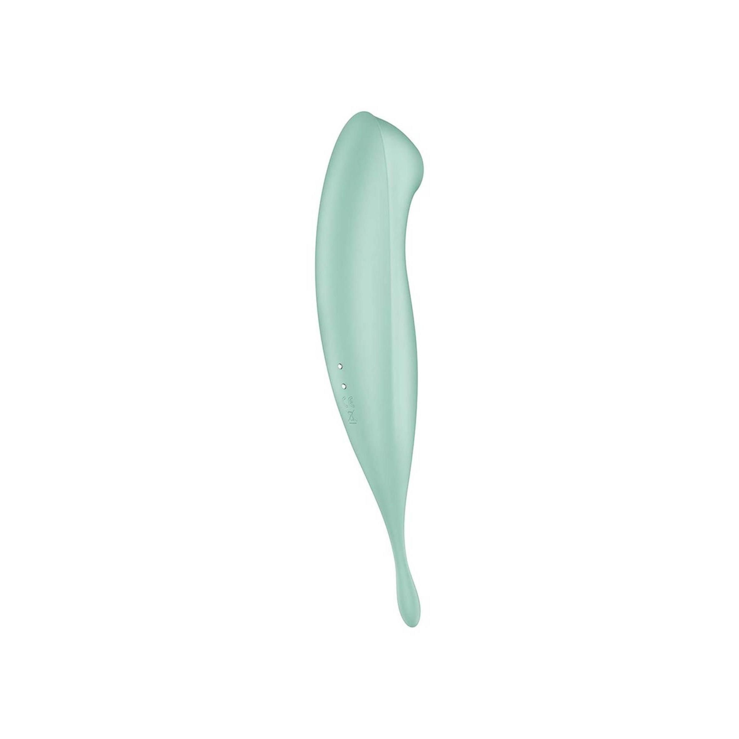 Mintfarbener Vibrator. Längliche Form, abgerundete Spitze. SF-Logo sichtbar.