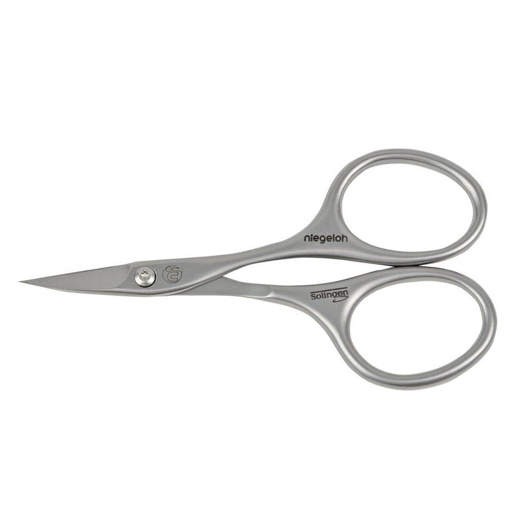 Nagelhautschere aus Edelstahl. Mit abgerundeten Griffen und spitzer Spitze. Marke: Niegeloh Solingen.