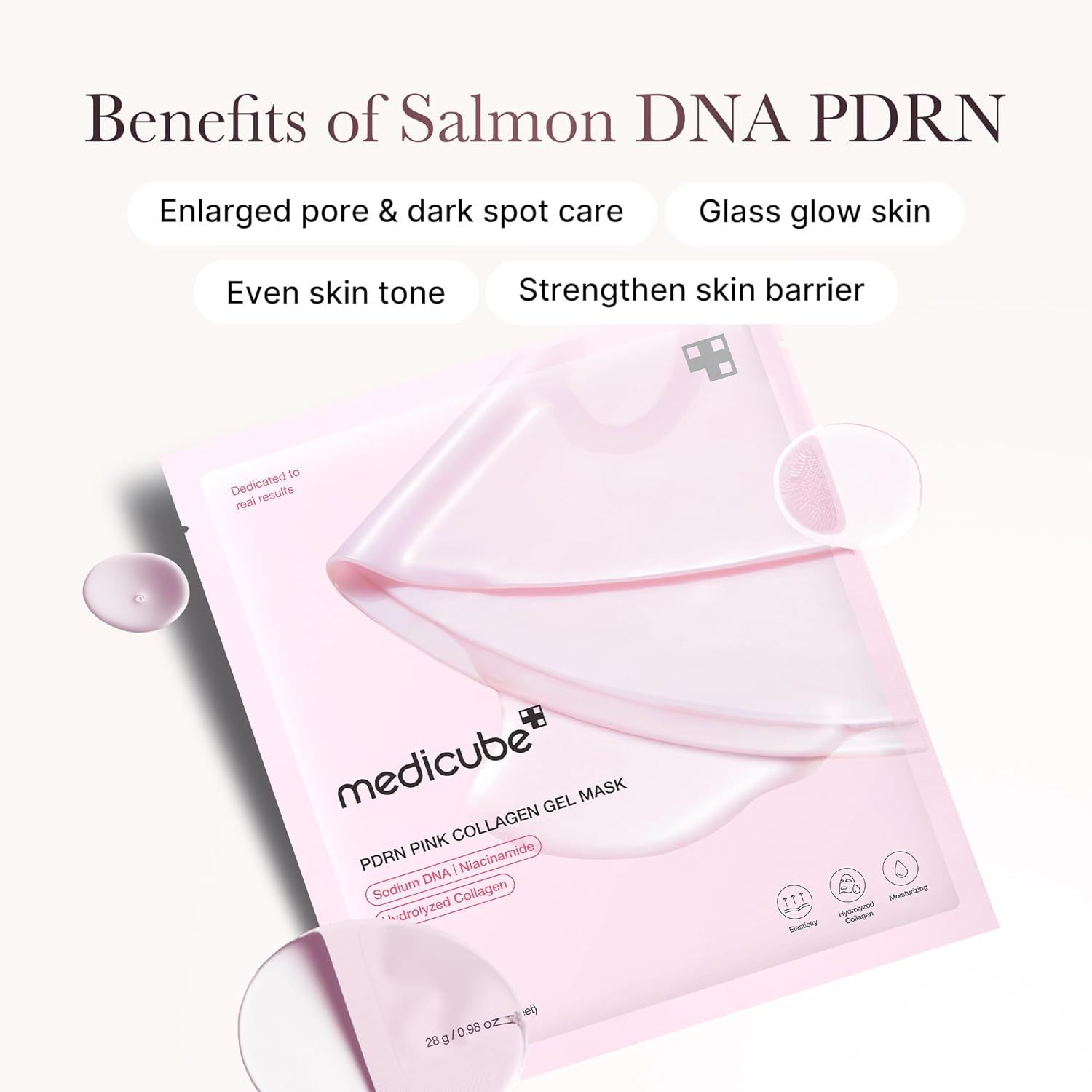 Medicube PDRN Pink Collagen Gel Mask Packung mit einer einzelnen Gesichtsmaske.