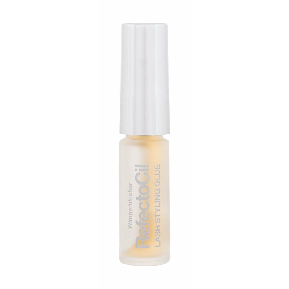 RefectoCil Wimpernkleber, transparente Flüssigkeit in einer Flasche mit weißem Deckel. Aufschrift: LASH STYLING GLUE.