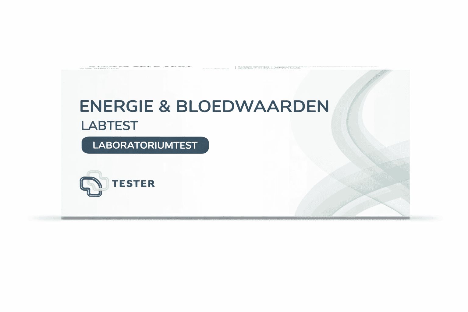 Verpackung eines Labortests zur Bestimmung von Energie & Blutwerten. Enthält einen Tester.