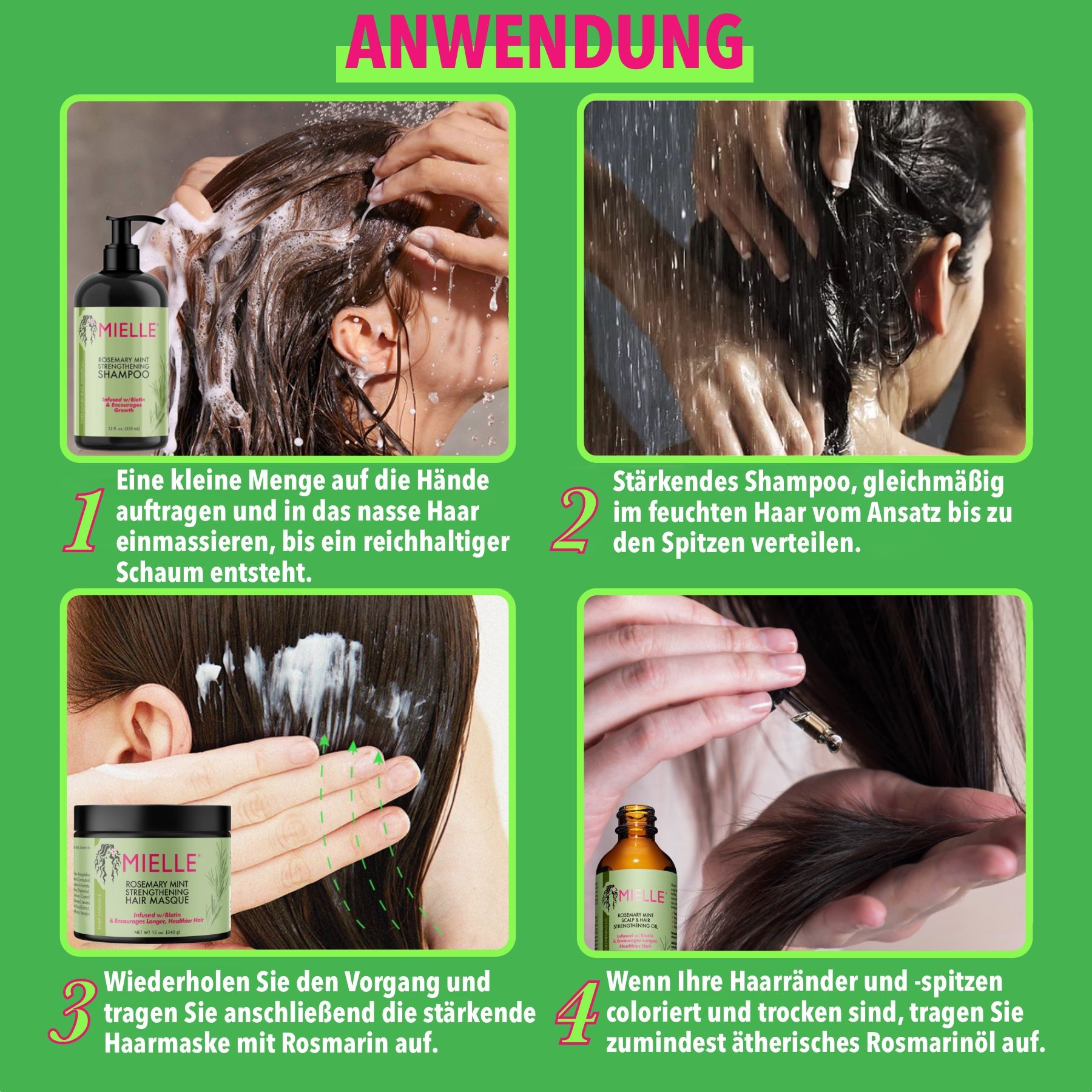 Mielle Organics Rosmarinöl Haarpflege-Set Shampoo Conditioner Haarmaske