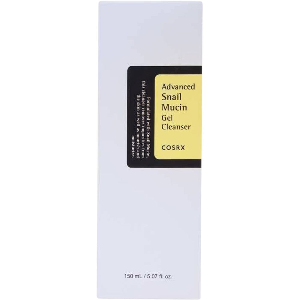 Weiße Verpackung für COSRX Advanced Snail Mucin Gel Cleanser, 150 ml.