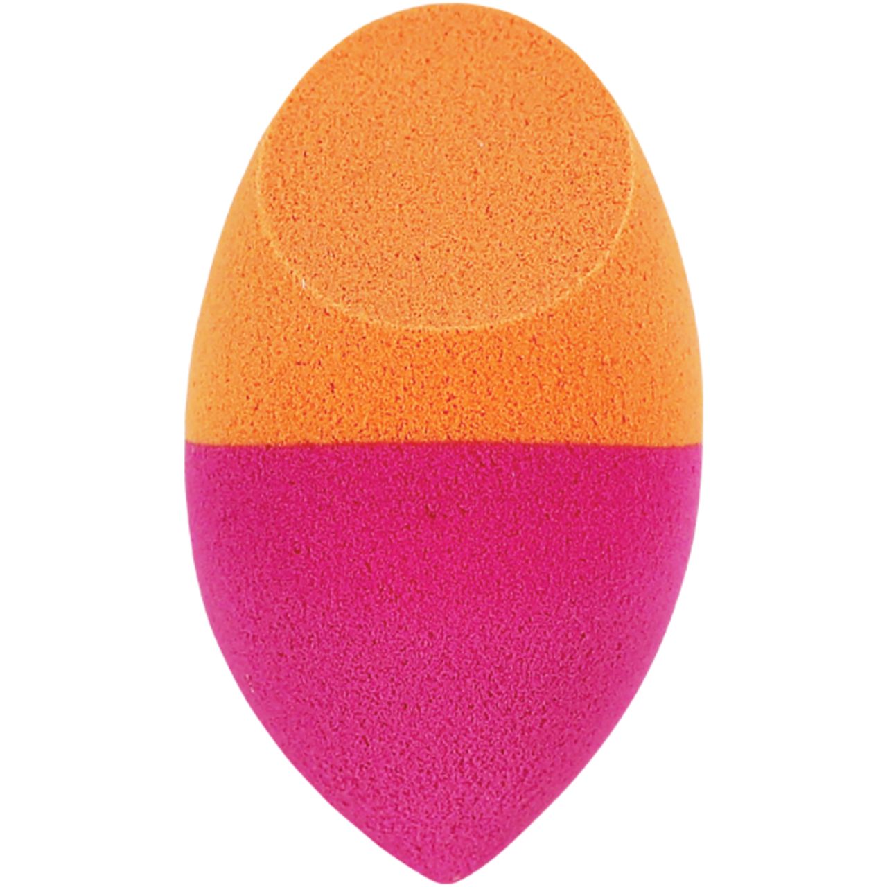 Zweifarbiger Make-up-Schwamm, orange-pink. Ovale Form, geteilt in zwei Hälften.