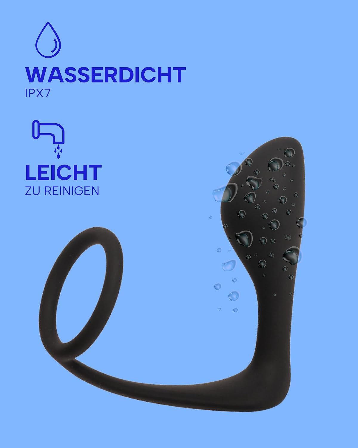 Schwarzer Silikon-Stimulator, 10 cm lang, mit einem Ring von 3,6 cm Durchmesser.