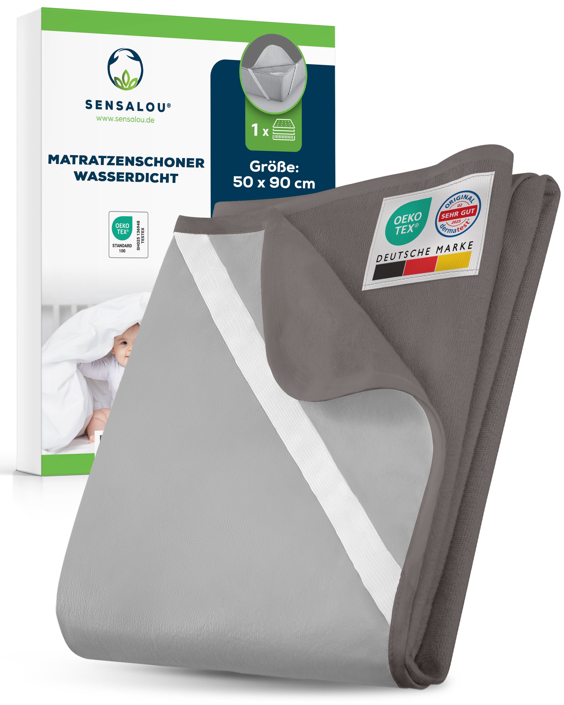 Sensalou Matratzenschoner Wasserdicht - Nässeschutz Matratzenauflage 50x90cm Grau