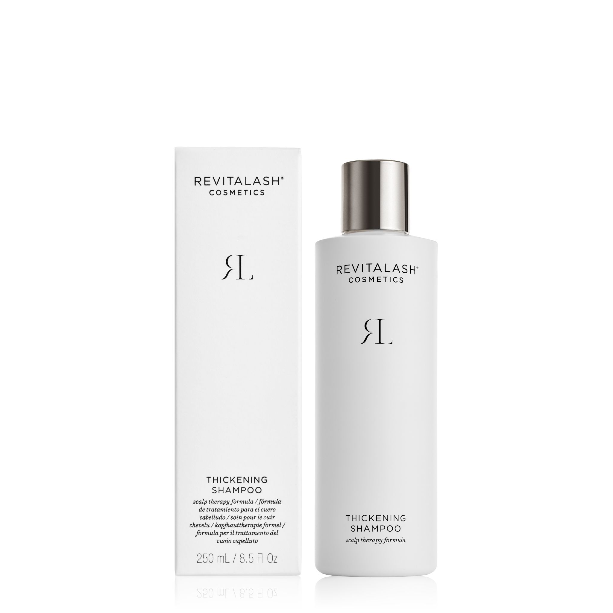 RevitaLash Thickening Shampoo Flasche und Karton.