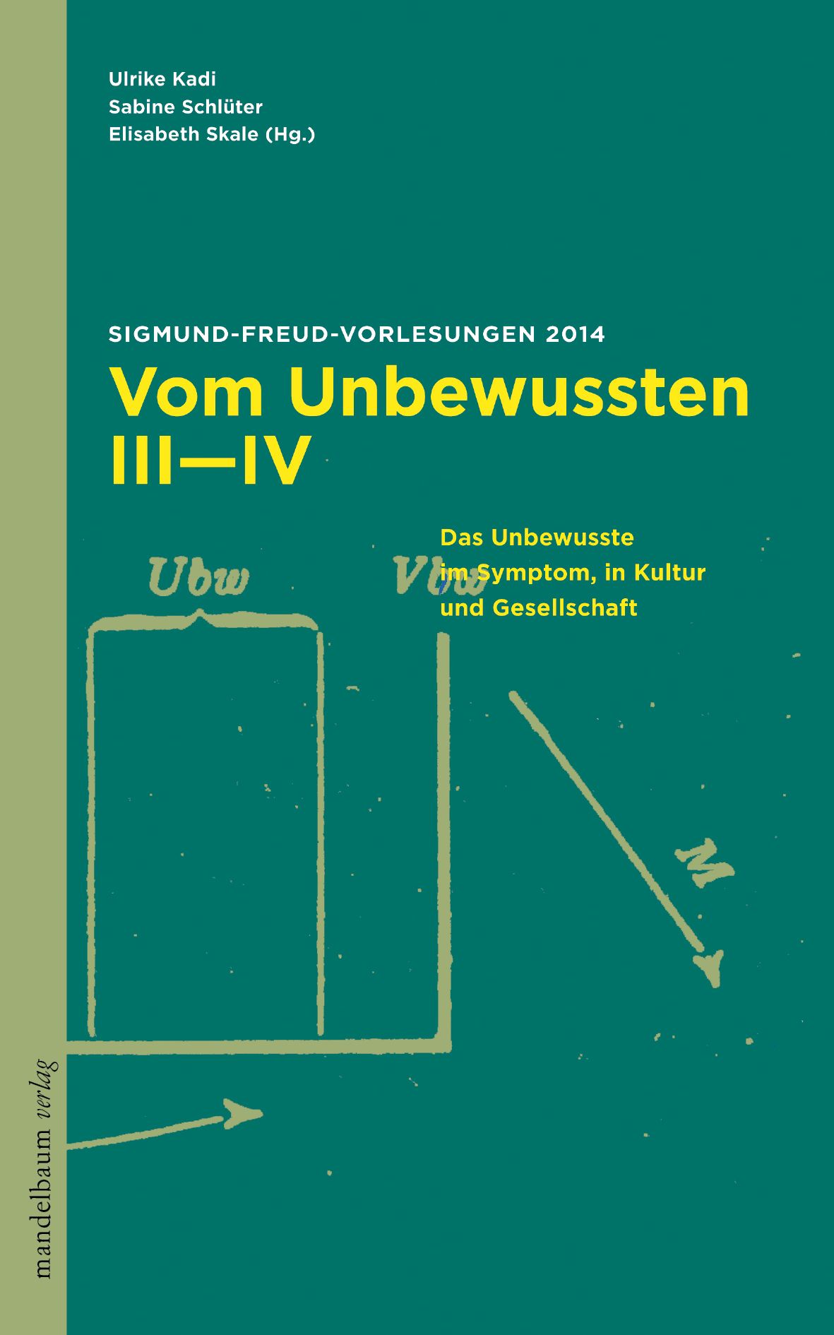 Buchcover. Titel: Vom Unbewussten III-IV. Autoren: Ulrike Kadi, Sabine Schlüter, Elisabeth Skale (Hg.). Verlag: mandelbaum verlag.