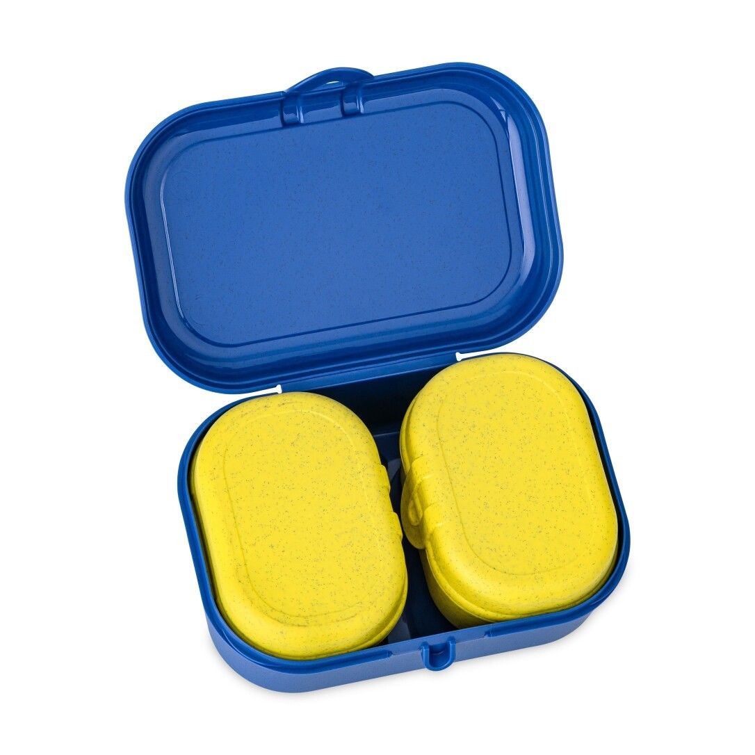 Blaue Trinkflasche mit Schraubverschluss. Aufdruck mit Spongebob-Motiv und Schriftzug "OH YEAH!".