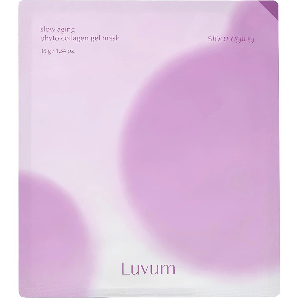 Verpackung mit Produktnamen und Inhaltsangabe. Aufschrift: LUVUM Slow Aging Phyto Collagen Gel Mask.