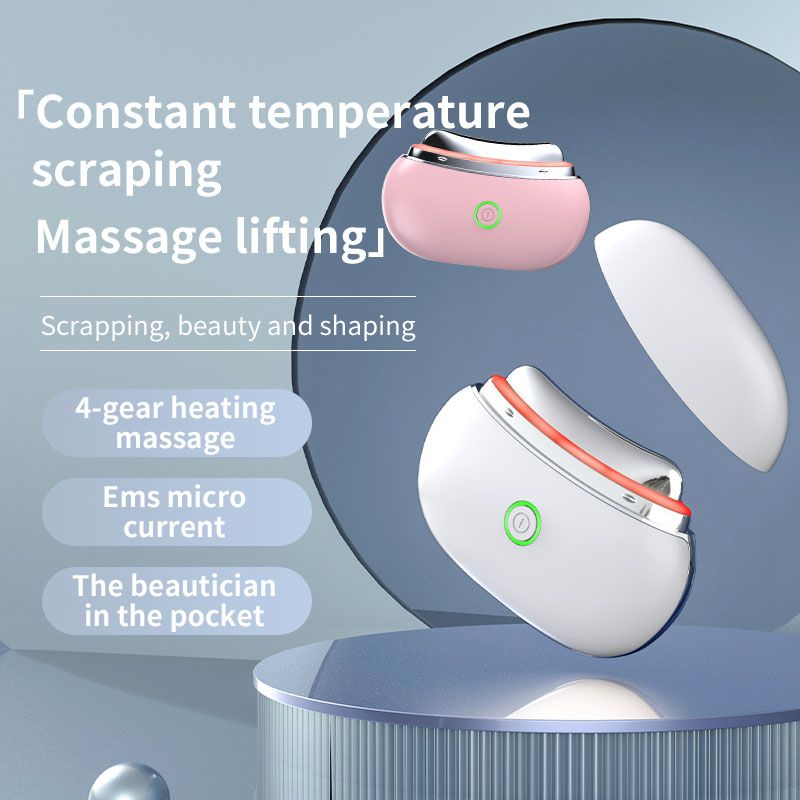 Zwei Gesichts-Lifting-Geräte. Weiß und rosa. Mit rotem Licht und grünem Knopf. Text: 4-Gang-Massage, EMS-Mikrostrom.