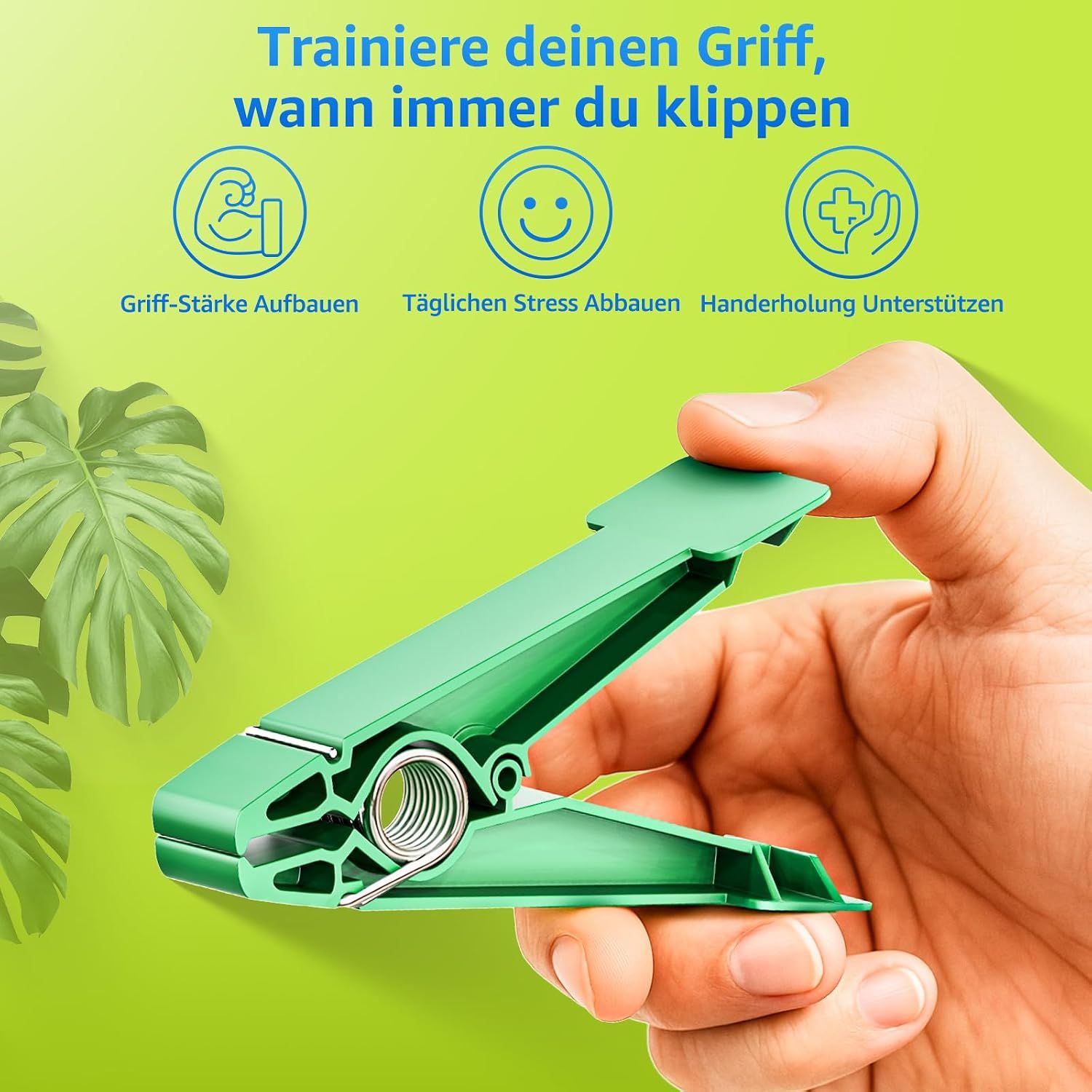 Grüne Klammer mit Text über Griffkraft.
