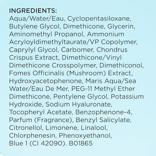 Text: Inhaltsstoffe. Aqua/Water/Eau, Cyclopentasiloxane, Butylene Glycol, Dimethicone, Glycerin, etc.