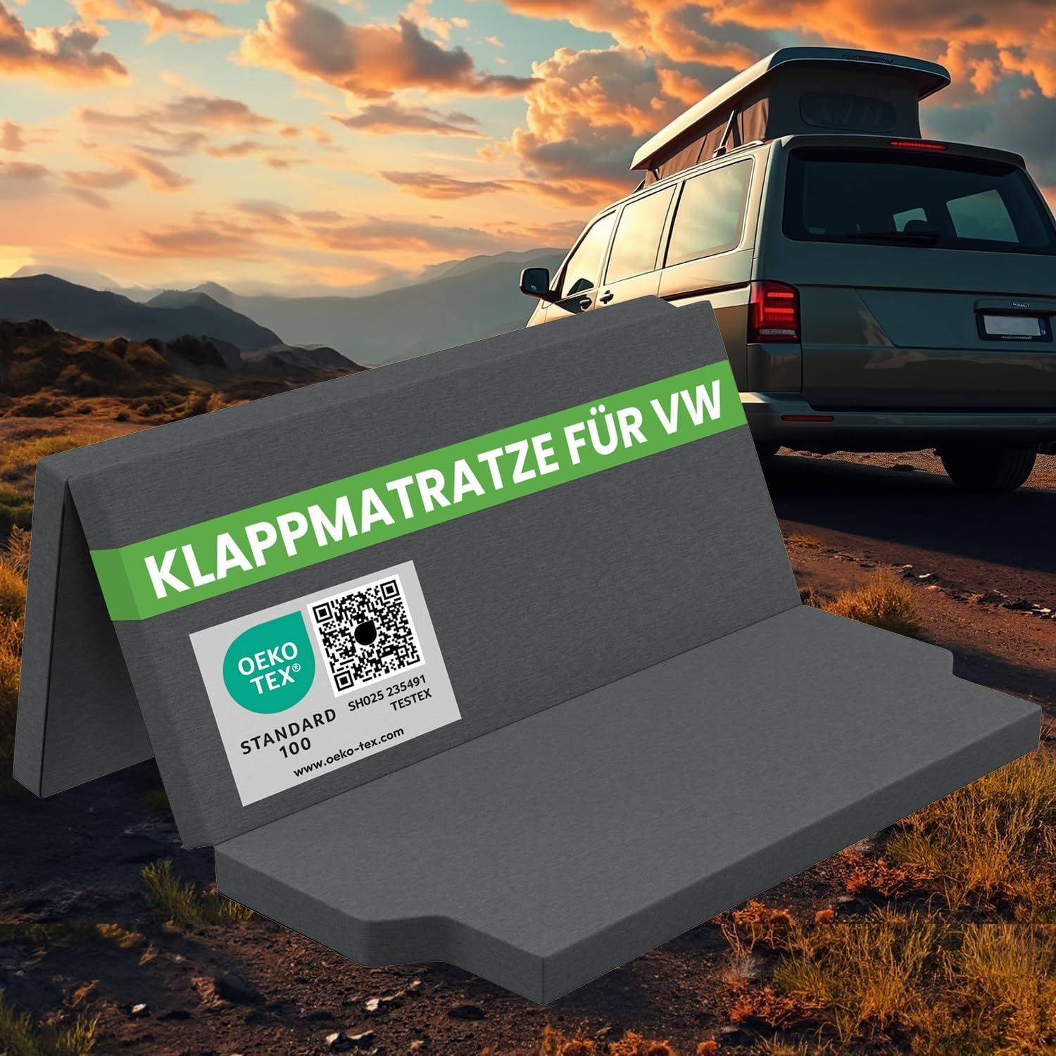 ELONEO Klappmatratze für VW Modelle, 8 cm hoch, maßgeschneidert, waschbarer Stoffbezug