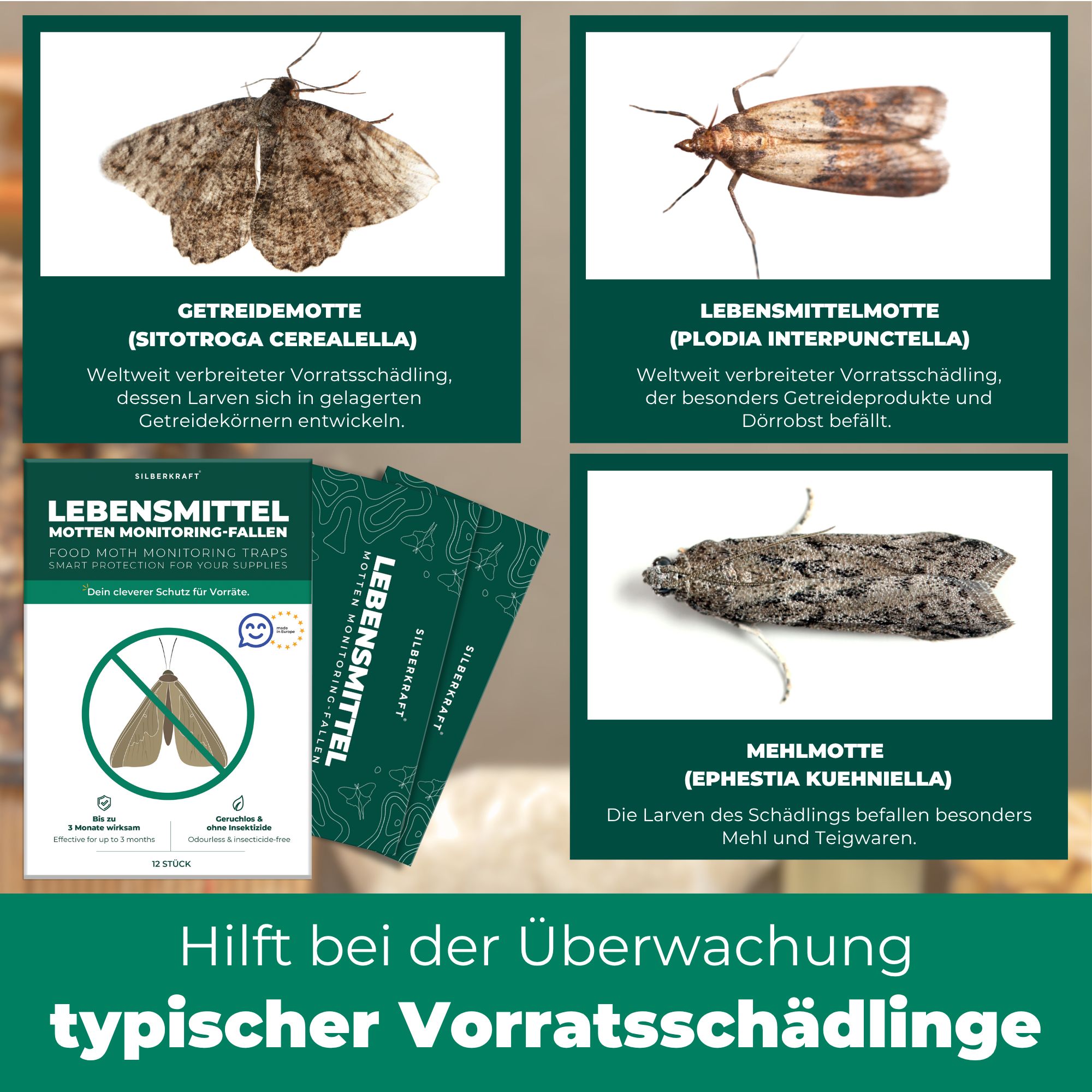 Silberkraft Lebensmittelmottenfallen  inkl. Gratis E-Book
