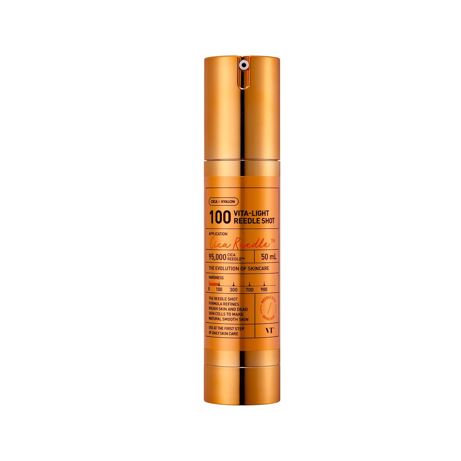 Goldene Flasche VT Cosmetics Vita-Light Reedle Shot 100, 50ml. Detailansicht.