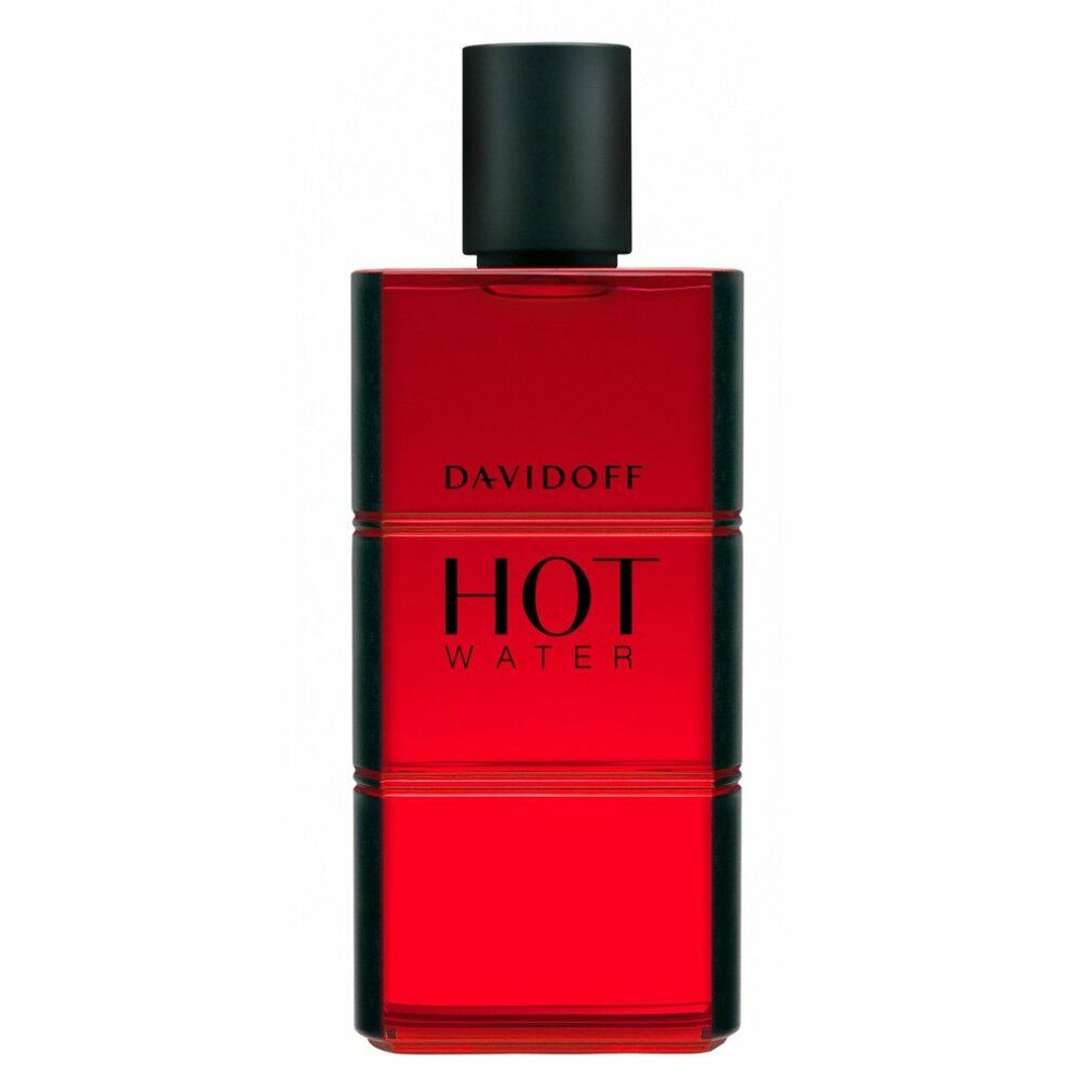 Davidoff Hot Water Edt Spray. Roter Flakon mit schwarzem Verschluss. Schriftzug: Davidoff, Hot Water.