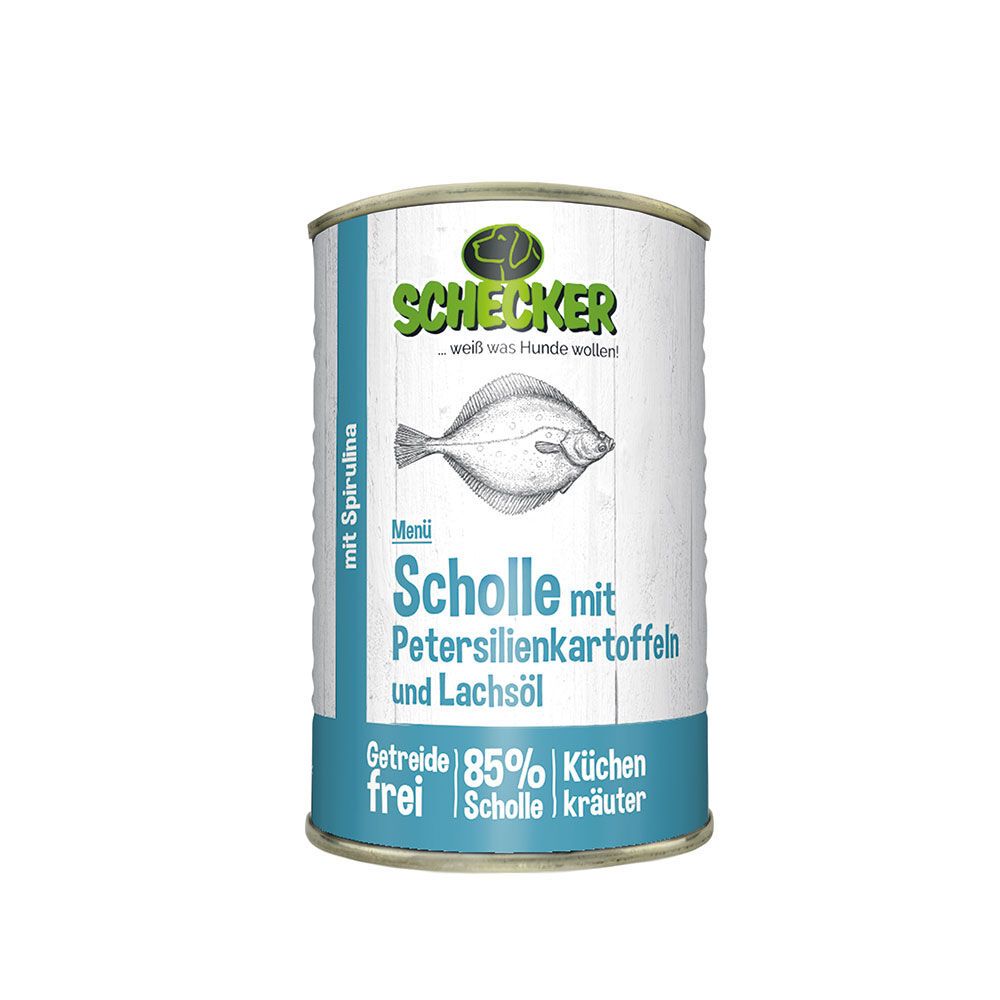 Schecker Hundemenü - Scholle mit Petersilienkartoffeln und Lachsöl