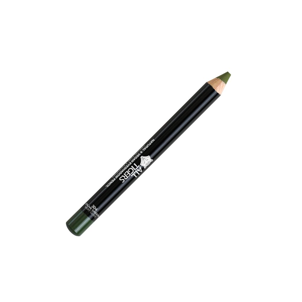 Grüner Augenstift. Schwarzer Schaft mit Produktbezeichnung. Spitze und Ende in Grün.