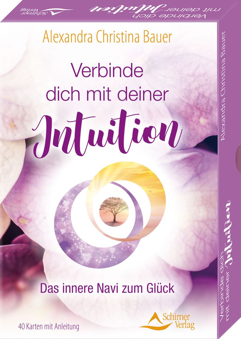 Kartenset mit Titel 'Verbinde dich mit deiner Intuition'. Autorin: Alexandra Christina Bauer. Schirner Verlag. 40 Karten mit Anleitung.
