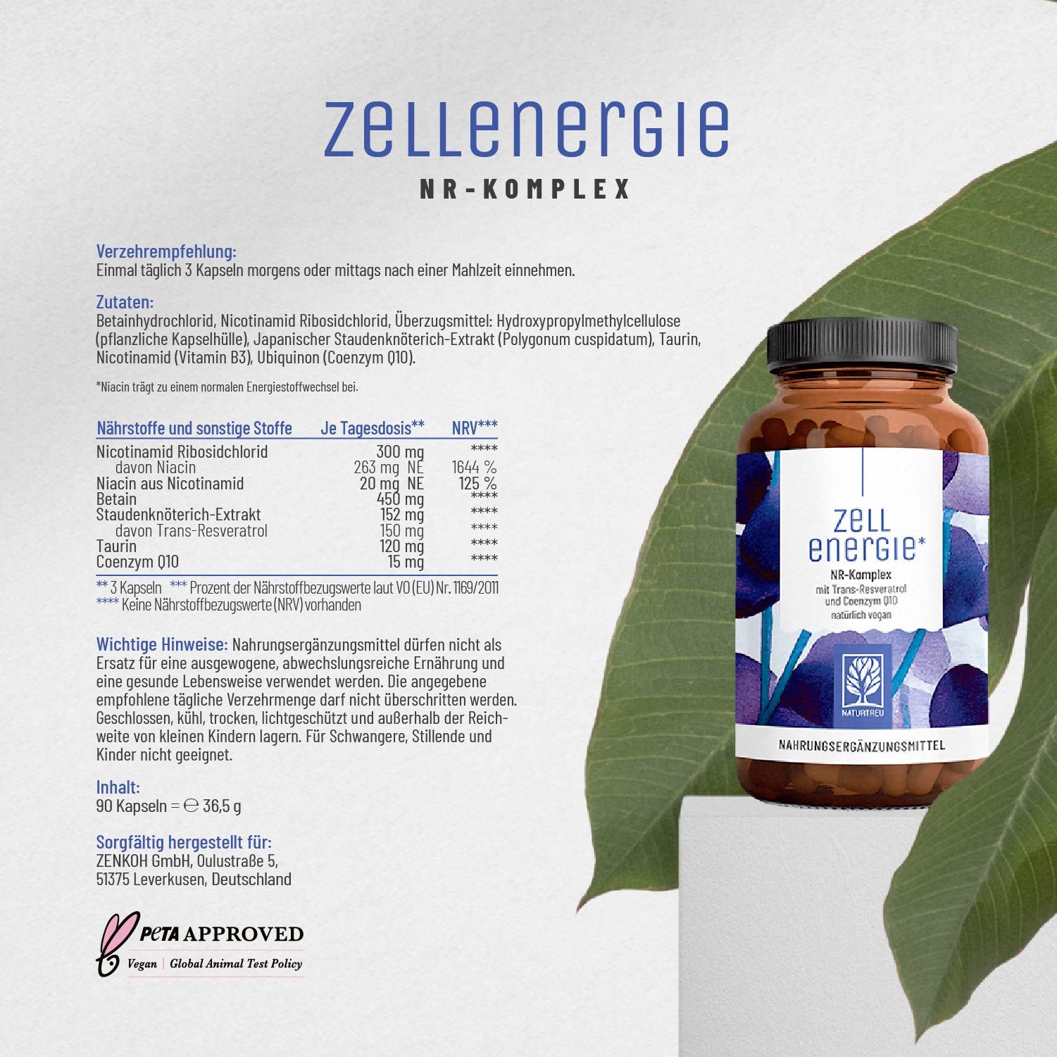 ZELLENERGIE NR-Komplex mit Trans-Resveratrol und Coenzym Q10 natürlich vegan - NATURTREU®